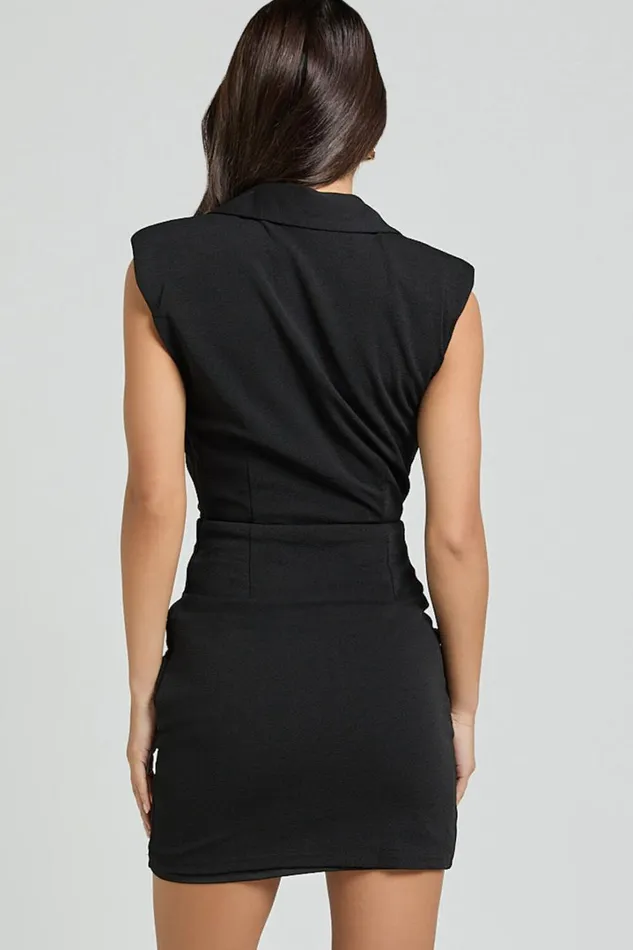 Marielyn Mini Dress 8211 Collared Sleeveless Draped Dress In Black Women Showpo Dresses