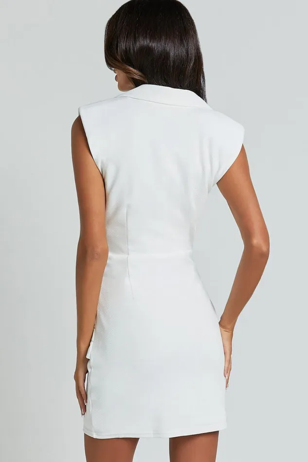 Marielyn Mini Dress 8211 Collared Sleeveless Draped Dress In White Women Showpo Dresses