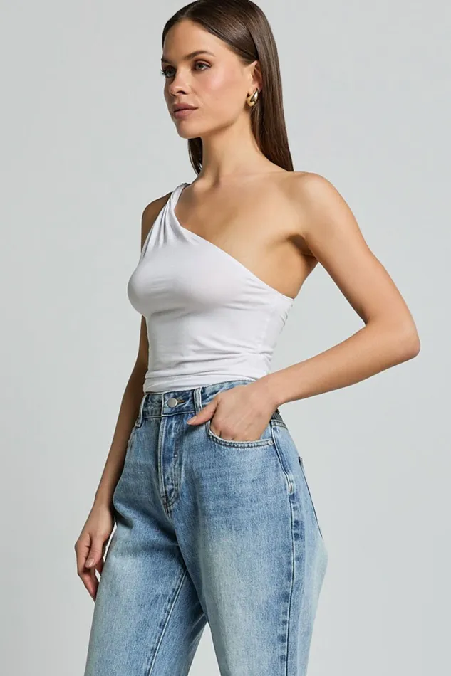 Marinette Top 8211 Twisted One Shoulder Top In White Women Showpo Basics