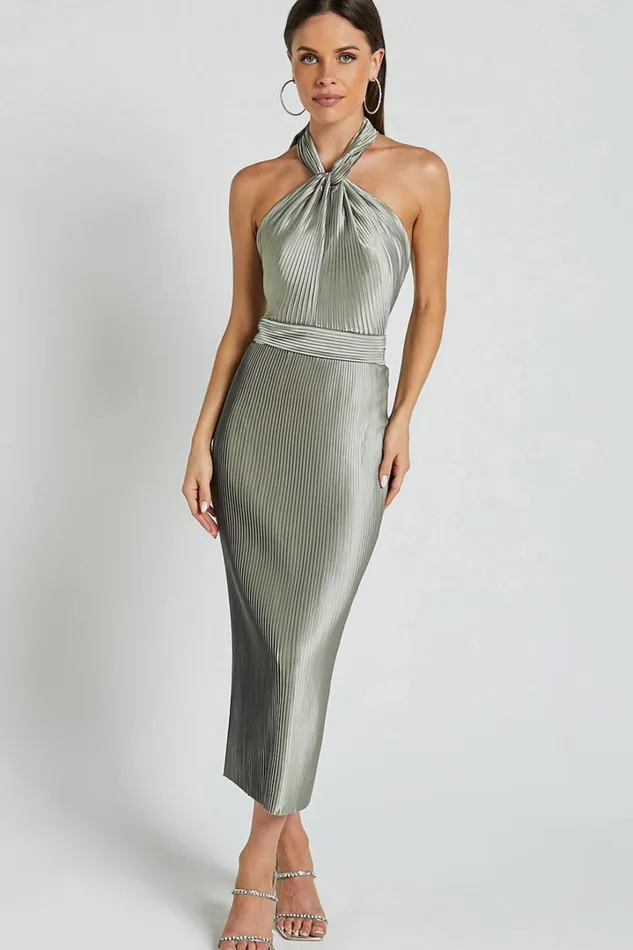 Marlette Midi Dress 8211 Pleated Open Back Halter Dress In Sage Women Showpo Curve Clothes Marlette Midi Dress 8211 Pleated Open Back Halter Dress In Sage Women Showpo Curve Clothes