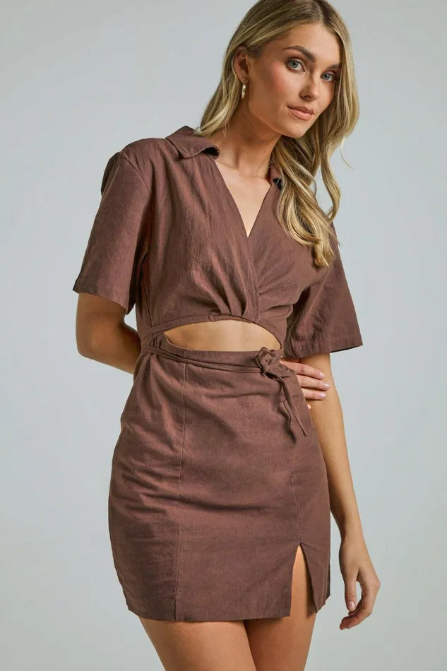 Marsha Mini Dress 8211 Cut Out Short Sleeve Dress In Chocolate Women Showpo Curve Clothes