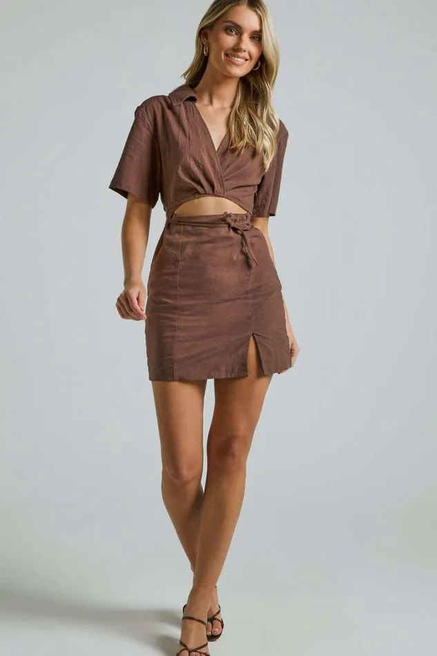 Marsha Mini Dress 8211 Cut Out Short Sleeve Dress In Chocolate Women Showpo Curve Clothes