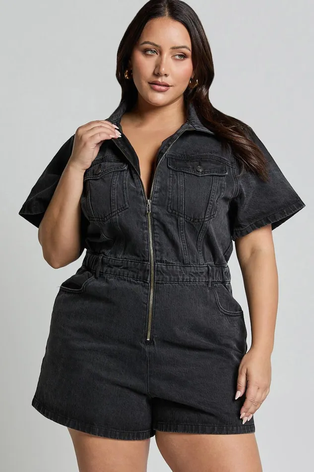 Mauriel Playsuit 8211 Recycled Cotton Utility Playsuit In Washed Black Women Showpo Rompers