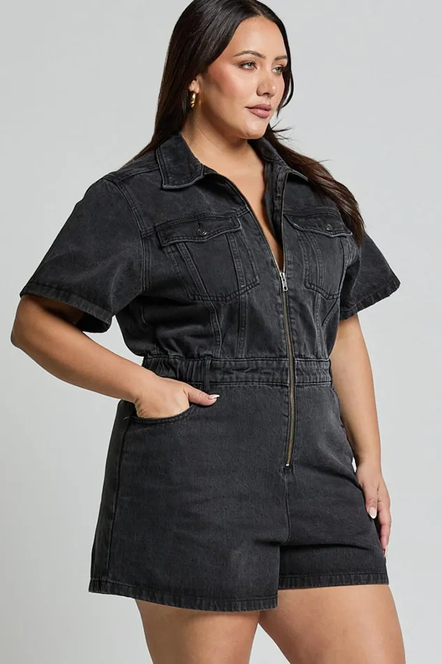Mauriel Playsuit 8211 Recycled Cotton Utility Playsuit In Washed Black Women Showpo Rompers