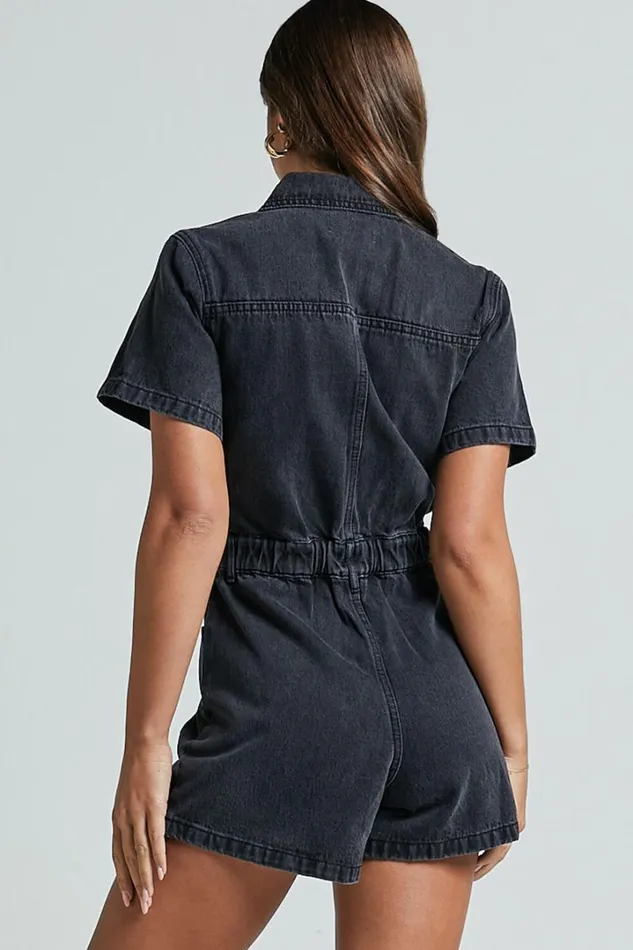 Mauriel Playsuit 8211 Recycled Cotton Utility Playsuit In Washed Black Women Showpo Rompers