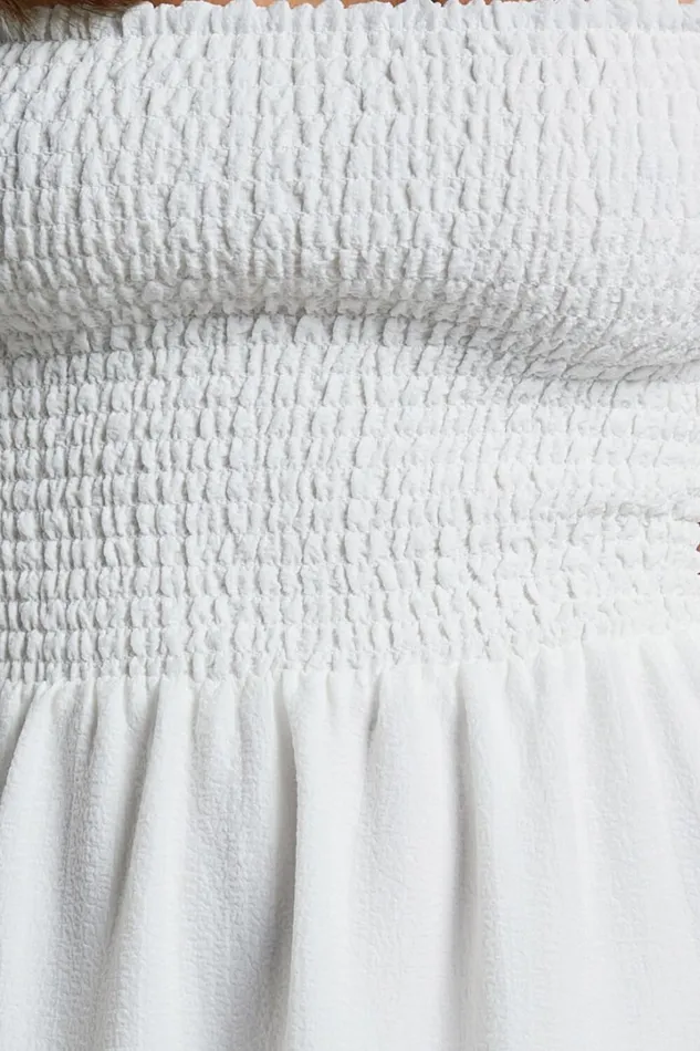 Maxima Midi Dress 8211 Puff Sleeve Shirred Bodice Tiered Dress In White Women Showpo Maternity Clothes