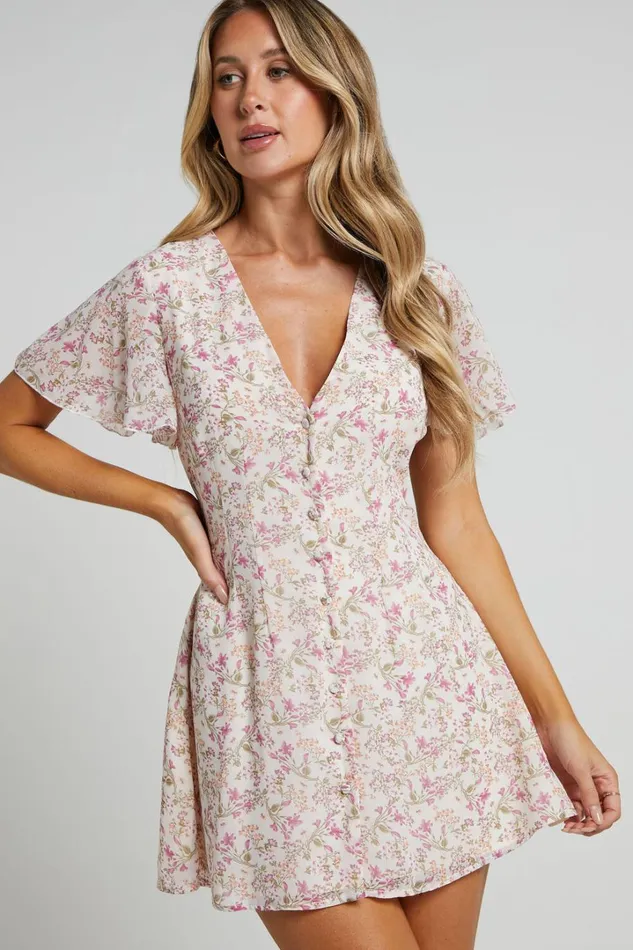 Maximum Potential Mini Dress 8211 Button Up Dress In Purple Floral Women Showpo Dresses