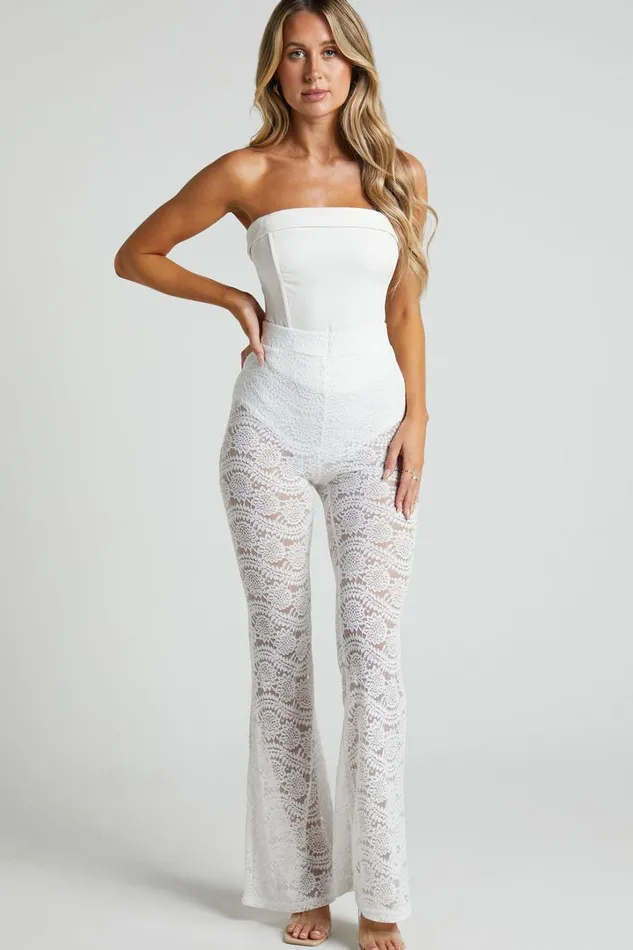 Mehca Pants 8211 High Waisted Lace Flared Pant In White Women Showpo Pants