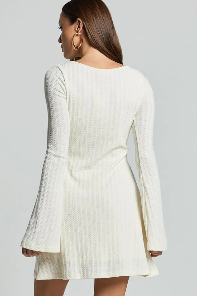 Melissa Mini Dress 8211 Flared Long Sleeve A Line Dress In Off White Women Showpo Dresses