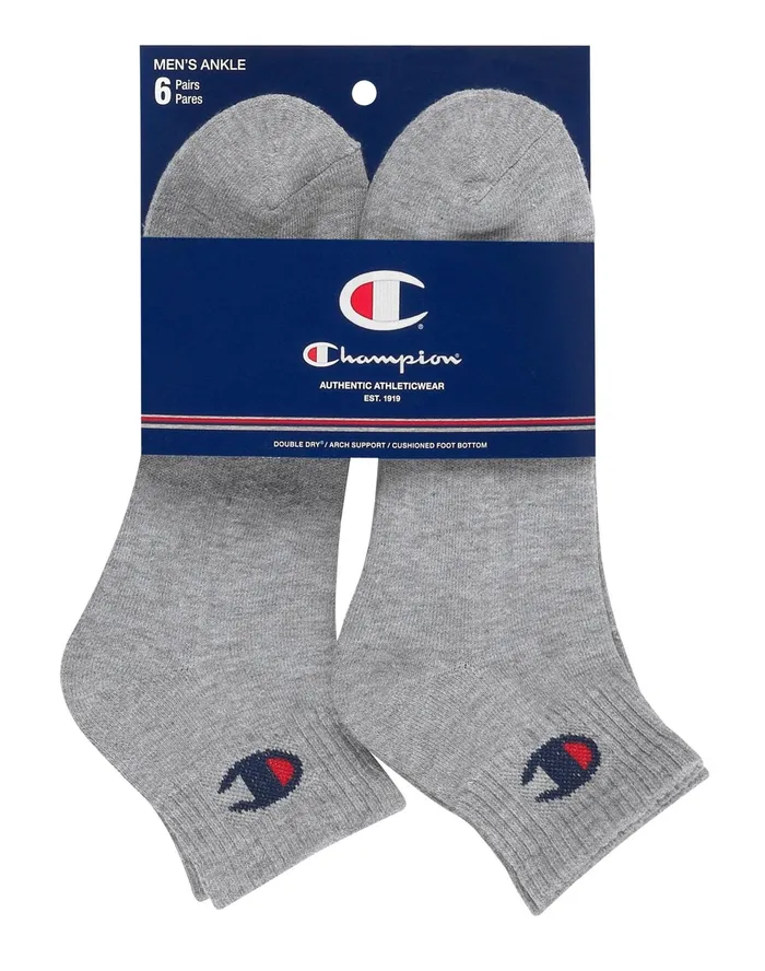 Men039S Ankle Socks 6Pairs Heather Grey Men Champion Socks