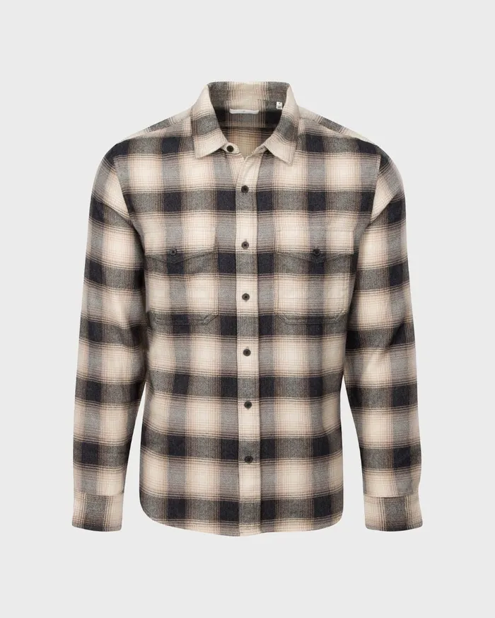 Men 7 For All Mankind Shirts Double Pocket Shirt In Black Rust Plaid