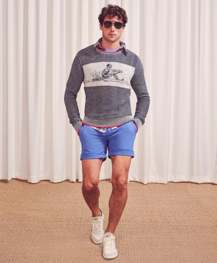 Men 9034 Stretch Supima Cotton Poplin Shorts Blue Brooks Brothers Shorts and Swimwear