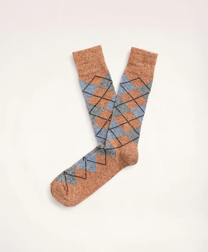 Men Argyle Crew Socks Brown Brooks Brothers Sock