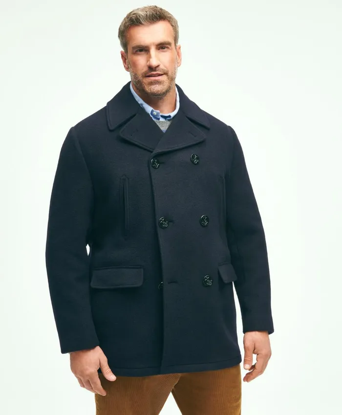 Men Big and Tall Classic Wool Pea Coat Navy Brooks Brothers Coats and Jackets