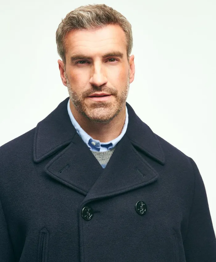 Men Big and Tall Classic Wool Pea Coat Navy Brooks Brothers Coats and Jackets