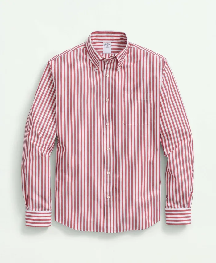 Men Big and Tall Friday Shirt Poplin Butcher Striped Red Brooks Brothers Sport Shirts