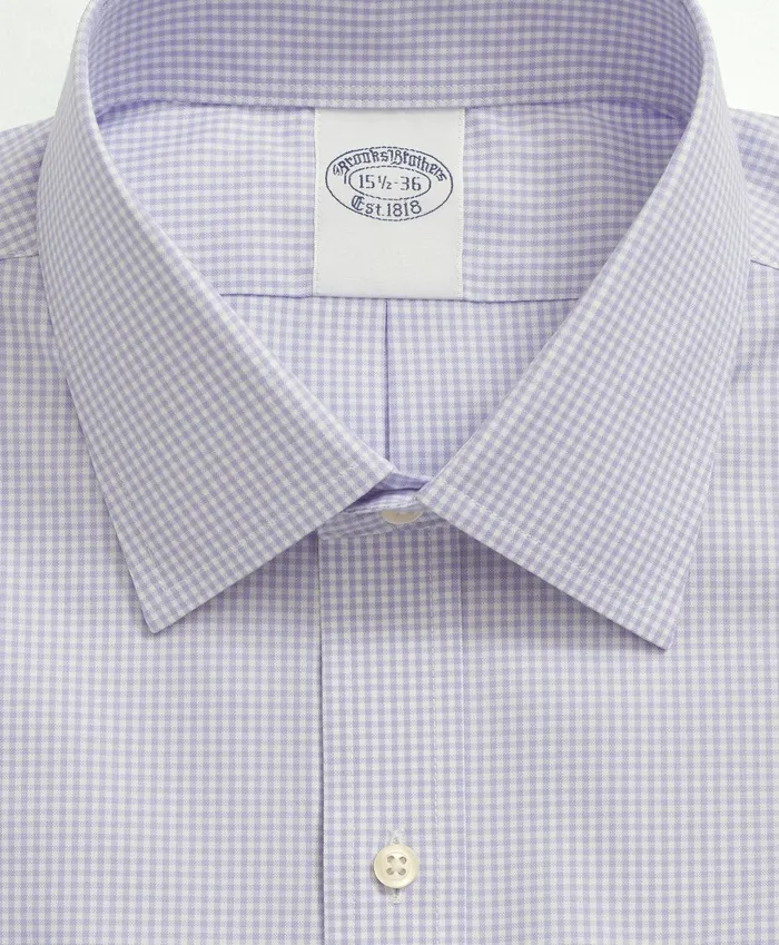 Men Big and Tall Stretch Supima Cotton NonIron Pinpoint Oxford Ainsley Collar Gingham Dress Shirt Lavender Brooks Brothers Dress Shirts