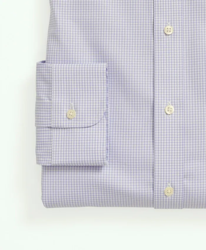 Men Big and Tall Stretch Supima Cotton NonIron Pinpoint Oxford Ainsley Collar Gingham Dress Shirt Lavender Brooks Brothers Dress Shirts