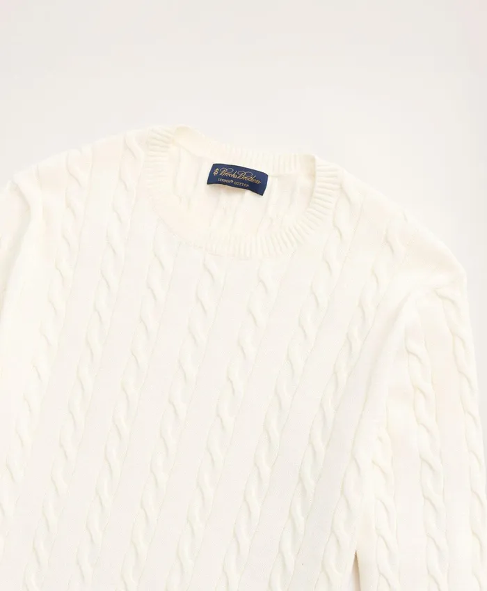 Men Big and Tall Supima Cotton Cable Crewneck Sweater Ivory Brooks Brothers Sweaters