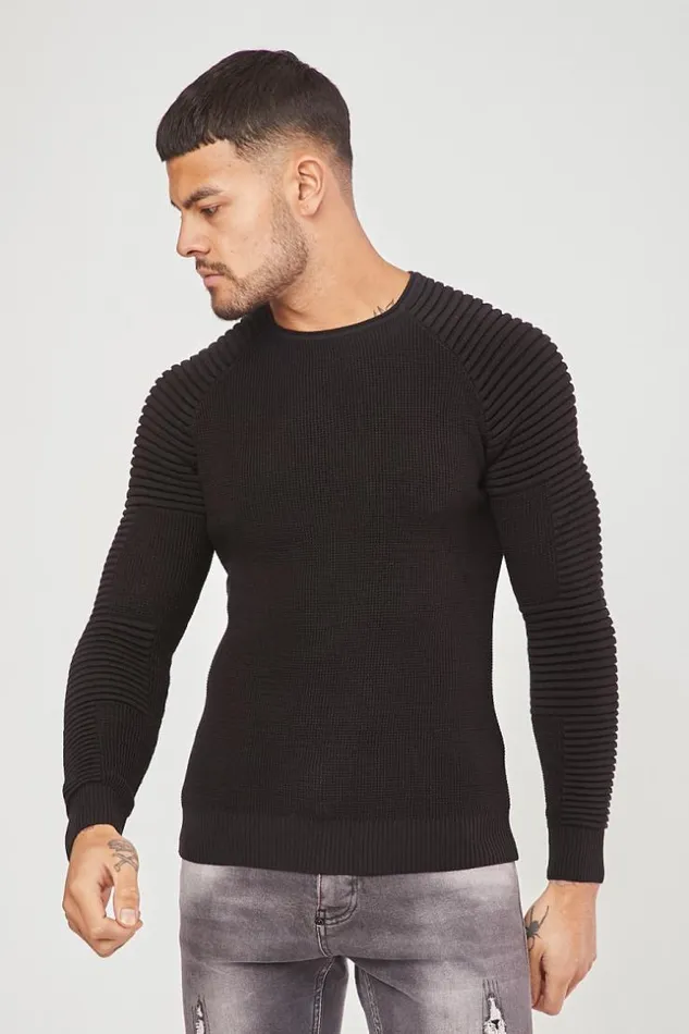 Men Black Fine Knit Sweater Black Brentiny Paris Sweatshirts and Pullovers