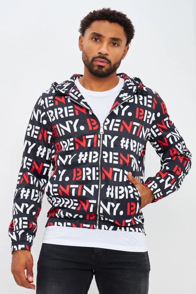 Men Black Jacket With White Red Brentiny Print Black Brentiny Paris Jackets