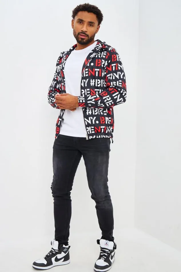 Men Black Jacket With White Red Brentiny Print Black Brentiny Paris Jackets