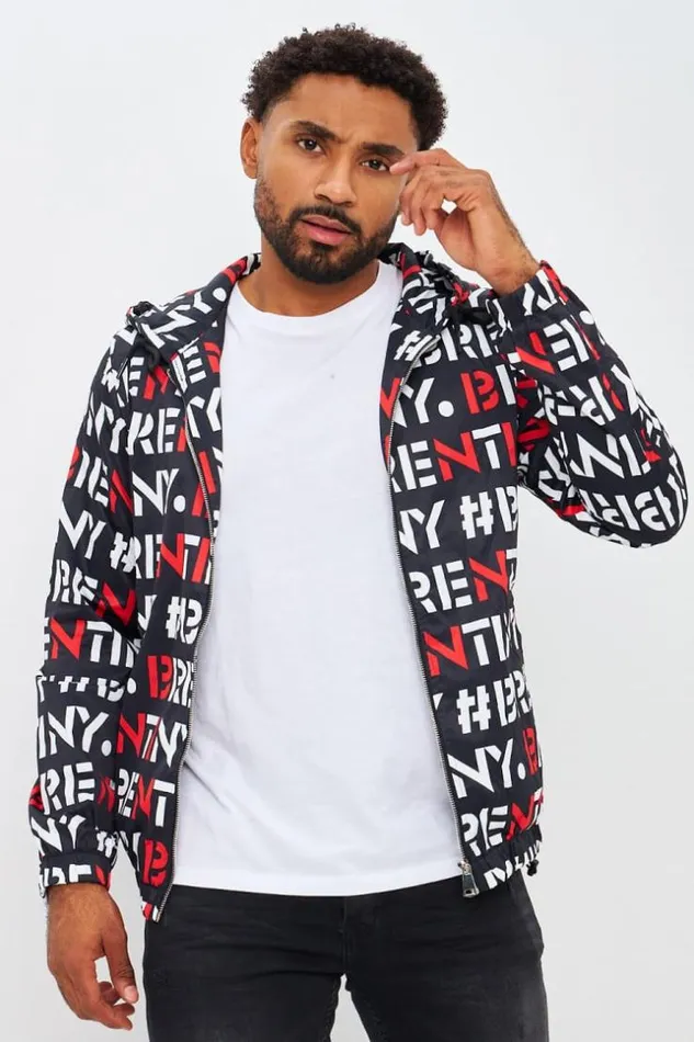 Men Black Jacket With White Red Brentiny Print Black Brentiny Paris Jackets
