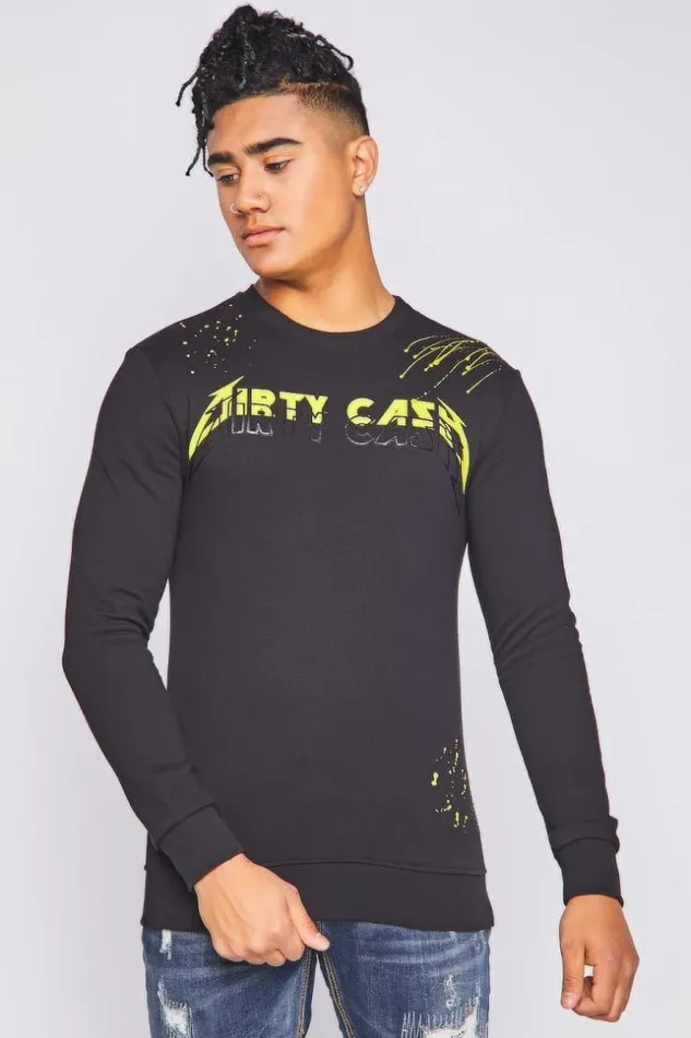 Men Black Sweatshirt With Yellow Stains Black Brentiny Paris Sweatshirts and Pullovers