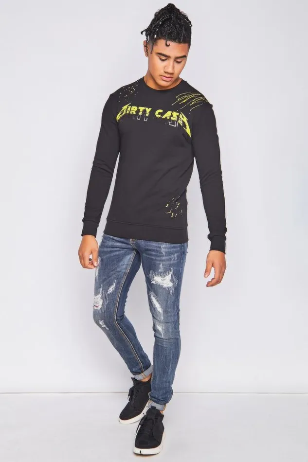 Men Black Sweatshirt With Yellow Stains Black Brentiny Paris Sweatshirts and Pullovers Men Black Sweatshirt With Yellow Stains Black Brentiny Paris Sweatshirts and Pullovers