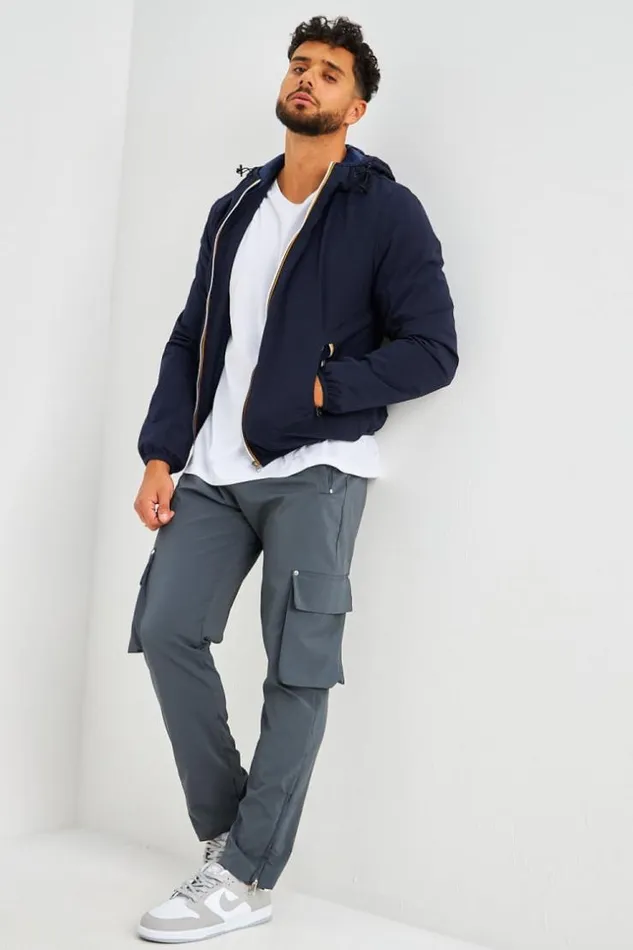 Men Blouson Capuche Bleu Marine Blue Brentiny Paris Jackets