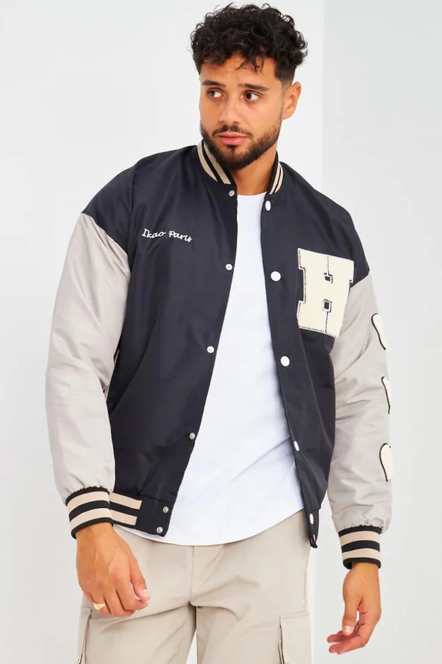 Men Bomber Noir Manches Grises Brod 034Parisian Brand034 Black Brentiny Paris Jackets Men Bomber Noir Manches Grises Brod 034Parisian Brand034 Black Brentiny Paris Jackets