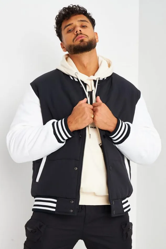 Men Bomber pais Noir Manches Longues Blanches Black Brentiny Paris Jackets