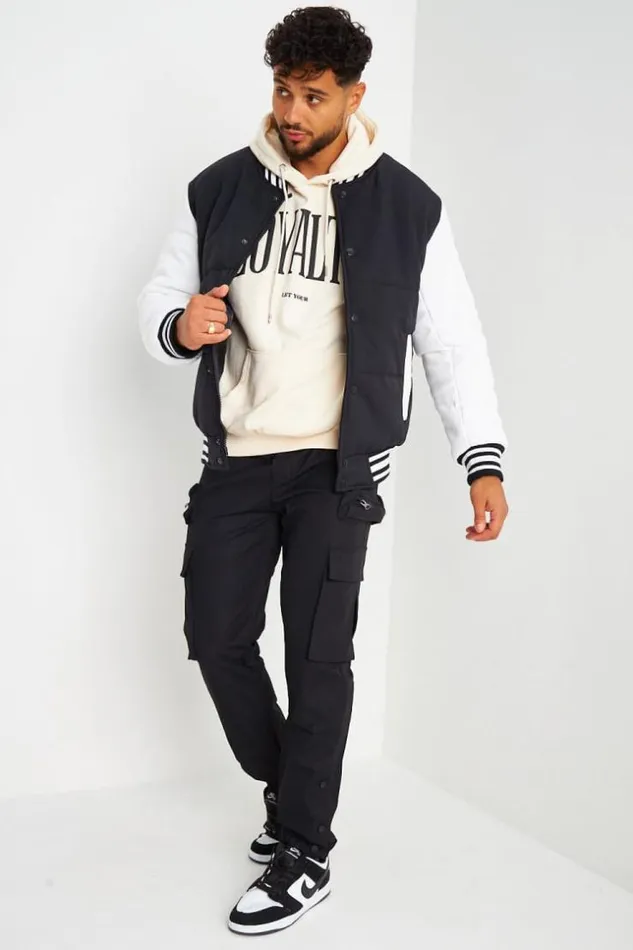 Men Bomber pais Noir Manches Longues Blanches Black Brentiny Paris Jackets