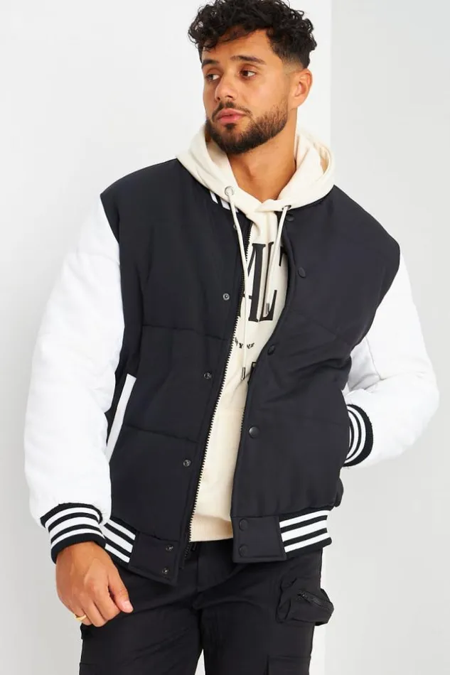 Men Bomber pais Noir Manches Longues Blanches Black Brentiny Paris Jackets