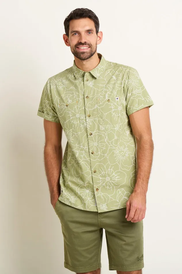 Men Brakeburn Shirts Green Linear Floral Shirt