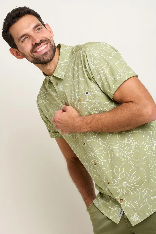 Men Brakeburn Shirts Green Linear Floral Shirt