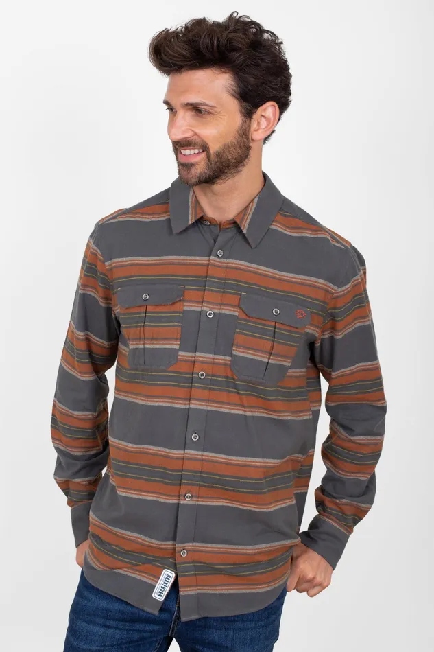 Men Brakeburn Shirts Orange and Brown Stripe Flannel Shirt