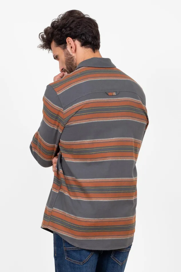 Men Brakeburn Shirts Orange and Brown Stripe Flannel Shirt