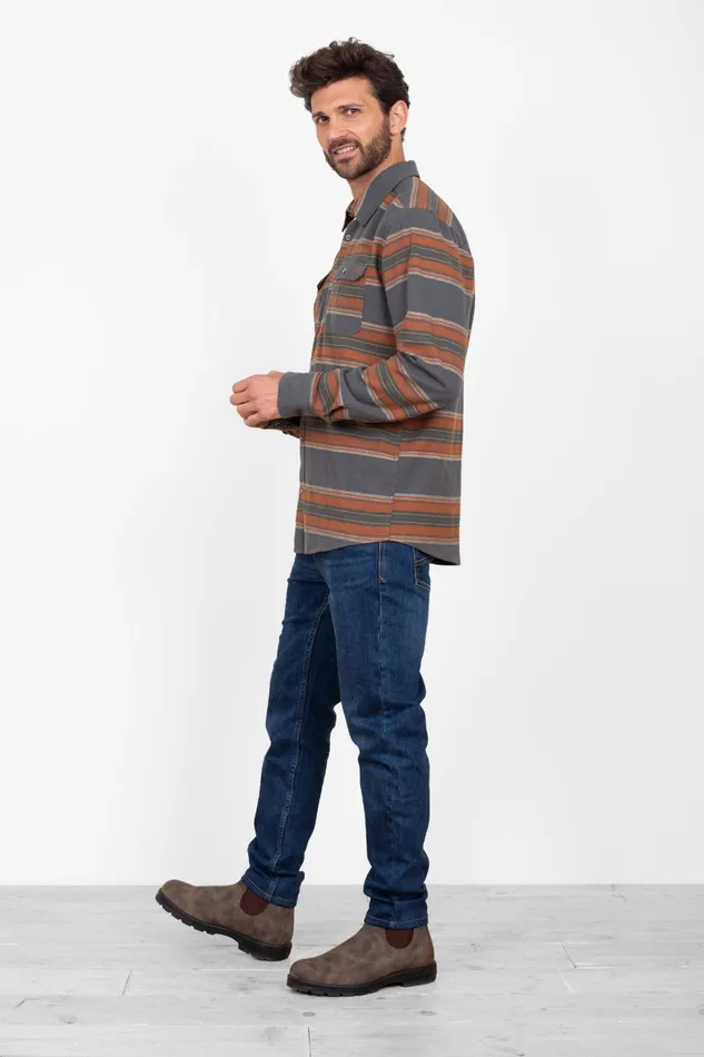 Men Brakeburn Shirts Orange and Brown Stripe Flannel Shirt