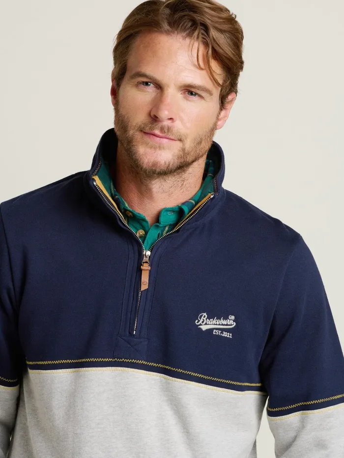 Men Brakeburn Sweatshirts And Hoodies Grey Colour Block Quarter Zip Sweatshirt