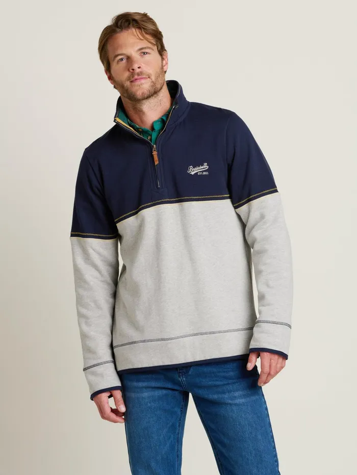 Men Brakeburn Sweatshirts And Hoodies Grey Colour Block Quarter Zip Sweatshirt