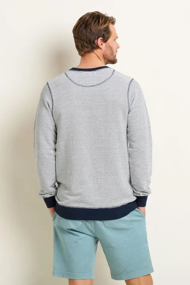 Men Brakeburn Sweatshirts And Hoodies Navy Stripe Crew Neck Sweat