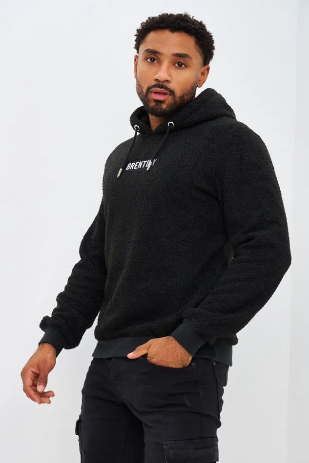 Men Brentiny Hooded Faux Shearling Jacket In Black Black Brentiny Paris Sweatshirts and Pullovers