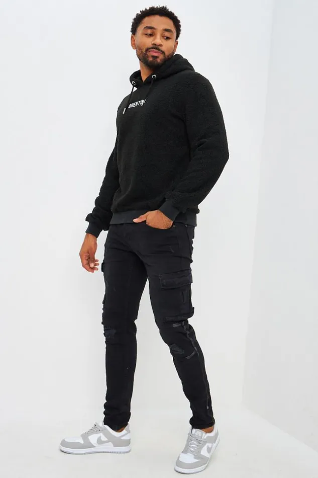 Men Brentiny Hooded Faux Shearling Jacket In Black Black Brentiny Paris Sweatshirts and Pullovers