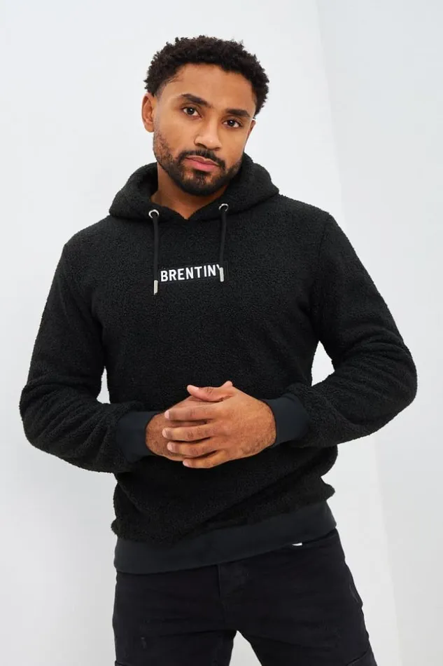 Men Brentiny Hooded Faux Shearling Jacket In Black Black Brentiny Paris Sweatshirts and Pullovers