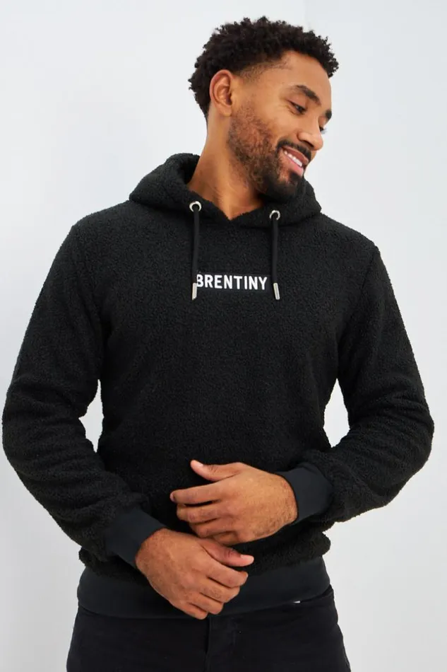 Men Brentiny Hooded Faux Shearling Jacket In Black Black Brentiny Paris Sweatshirts and Pullovers