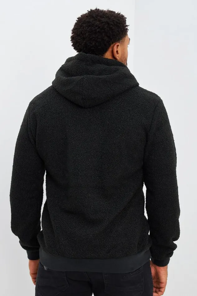 Men Brentiny Hooded Faux Shearling Jacket In Black Black Brentiny Paris Sweatshirts and Pullovers