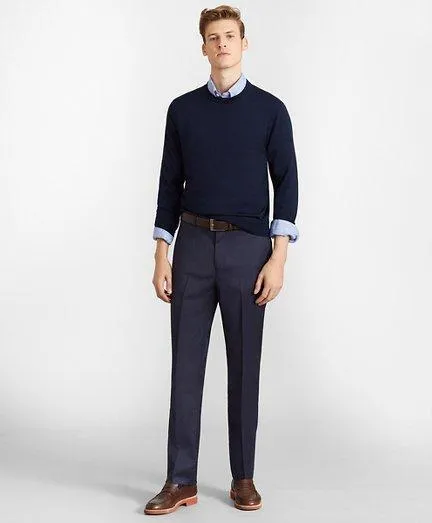 Men Brooks Brothers Flex MilanoFit Wool Trousers Blue Brooks Brothers Dress Pants