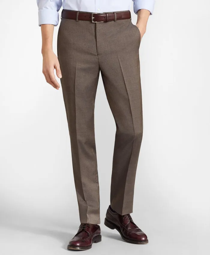 Men Brooks Brothers Flex MilanoFit Wool Trousers Brown Brooks Brothers Dress Pants