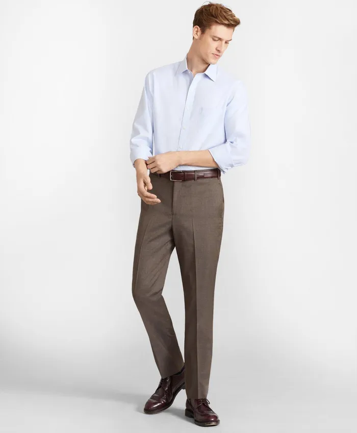 Men Brooks Brothers Flex MilanoFit Wool Trousers Brown Brooks Brothers Dress Pants